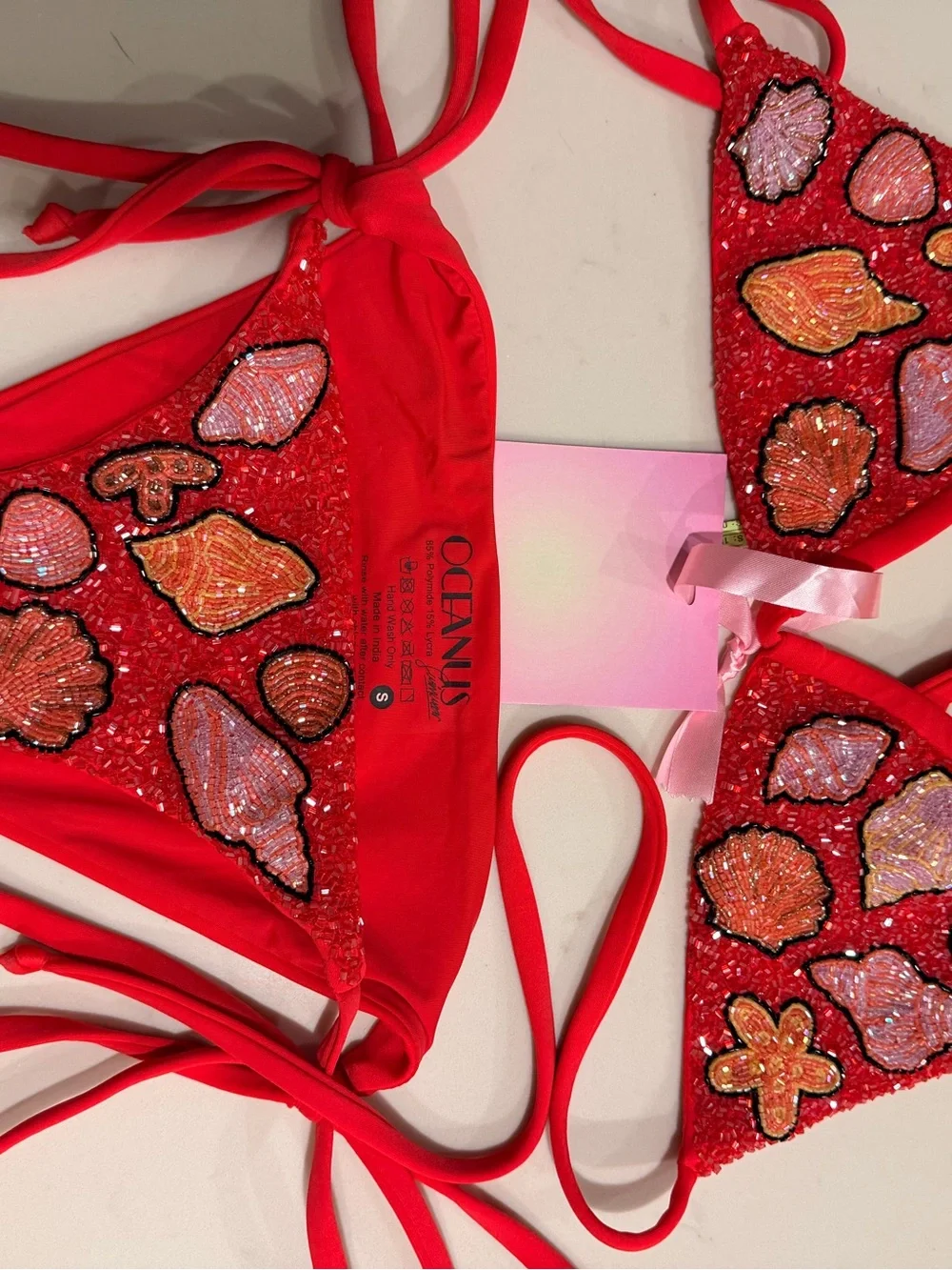 Oceanus Hand-Embroidered Seashell bikini set size small